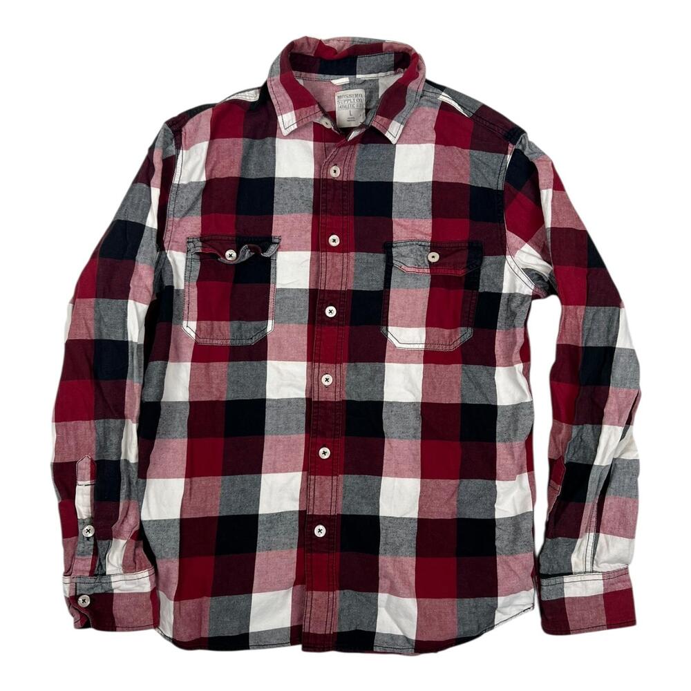 Mossimo Supply Co Shirt Mens Large Red Plaid Flannel Long Sleeve Button Up